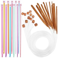 (QBEP) 23 Pieces Tunisian Crochet Hooks Set 3-10 mm Cable Bamboo Knitting Needle with Bead Carbonize