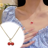 Fashion Cherry Pendant Necklace Stainless Steel Anti-rust Korean Birthday Jewelery Accessories C2y0