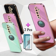 2 IN 1 For OPPO Reno 2F 2Z 3 4 Reno 7 4G 7Z 5G 8Z 5G Reno 8T 4G Case Electroplated Phone casing TPU With Ring Bracket Protector Screen Curved Ceramic Film