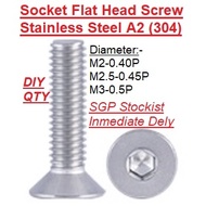 Stainless Steel A2 (304) Hexagon Socket Flat Head Screw - M2-0.4P, M2.5-0.45P and M3-0.5P