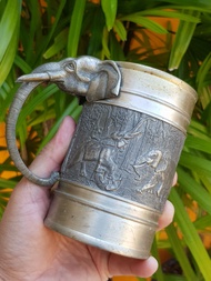 แก้วเบียร์ลายช้างป่า Thai Pewter Beer Mug Elephant Pattern  5"