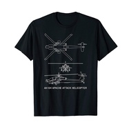AH-64 Apache Attack Helicopter Military Blueprint Gift T-Shirt