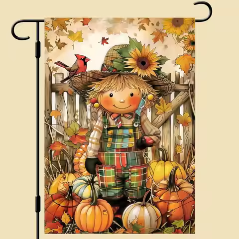 1Pcs Thankgiving Fall Garden Flag 12x18 Inch Scarecrow Garden Flag Single sided Fall Welcome Sign Ya