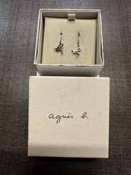 Agnes B 銀色b字吊飾耳環