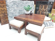 印度天然木實木方形咖啡桌連四椅 ligne roset ovo款