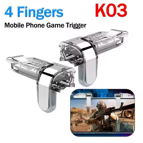 K03 Mobile Phone Game Trigger Controller 4 Fingers PUBG Gamepad Joystick Aim Shooting L1 R1 Alloy Ke
