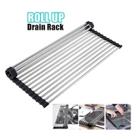 Roll-up Dish Drying Rack Foldable Stainless Steel Over Sink Rack Kitchen Drainer