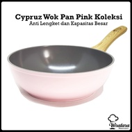 CYPRUZ Pink Ceramic Non-Stick Wok Pan | Ceramic Frying Pan | Induction Cooker Wok Pan