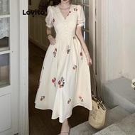 Lovito Casual Rhinestone Dress Floral Flowers Dress for Women LNM72002 Lovito Casual Clothing Rhines