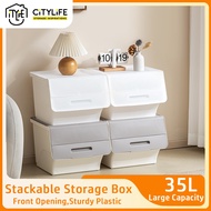 Citylife 35L Stackable Front Open Storage Box Plastic Organizer For Bedroom Household Sundries