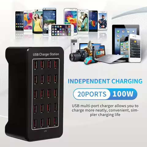15/20 Ports USB Charger 100W Smart USB Charger Desktop Charging Hub Multi-Port Charging Station for 