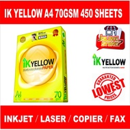 IK YELLOW A4 Copier Paper 70Gsm (450 sheet)
