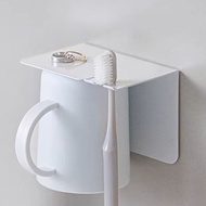 日本霜山 免鑽釘無痕壁掛磁吸式牙刷/漱口杯架(附杯)-2入組