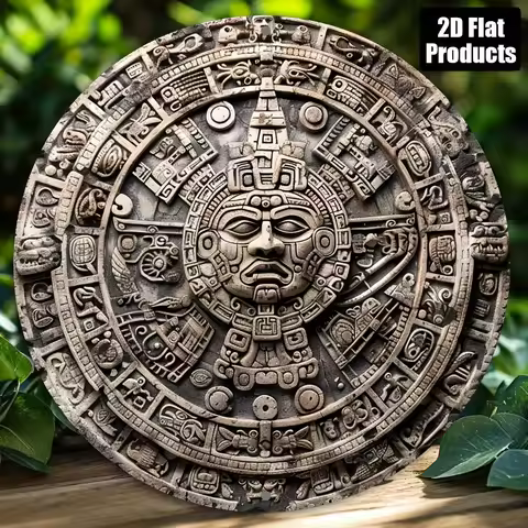 High Definition Wooden Plaque, Aztec Calendar Sun Stone Round Wood Sign, Mayan Calendar Carving Prin