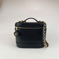 香奈兒Chanel 中古手提黑色方盒子化妝包 vintage 附鏈條