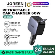 UGREEN Car Charger 2 In 1 Retractable Cable Type C Fast Charging 60W-145W