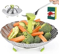 5.1 Inch,Stainless Steel Vegetable/Veggie Steamer Basket For Instant Cooking Pot With Handle And Legs, Foldable Food Container For Fish, Oyster, Crab, Seafood, Dumpling,Dishwasher Safe