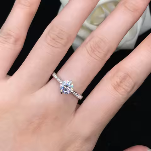 AU750 White Gold 18K 0.5/1/1.5Ct 5.0-7.5 mm Test Positive WARRANTY Moissanite Diamond Engagement Rin