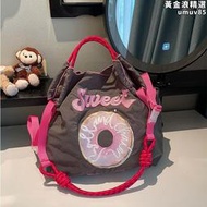 【快速出貨】自製款日系ball&chain小眾環保購物袋刺繡尼龍布袋手提單肩小紅書
