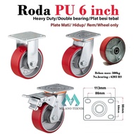 6 inch Heavy Duty PU Wheels Trolley (Plate Dead/Live/Brake) Trolley cart