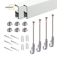 Flazup by JUNMORE Picture Hanging Systems wall-mounted (2 White Rails 4 Stainless steel Cables 4 Hoo
