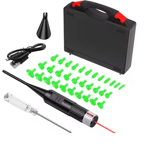 Rechargeable Bore Sight Laser Kit 32pcs Adapters For .17 .177 .22LR to 12GA Caliber Laser Boresighte