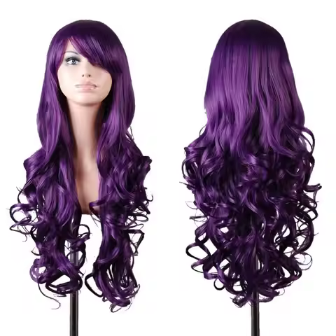 Halloween Witch Costume 32 inch Wavy Curly Cosplay Wig Dark Purple Purple Cosplay Wig for Women Girl