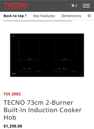 Tecno TIH2882 Built-In 2 Burners Induction Hob (1yr warranty)