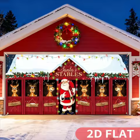 1pc Christmas Studio Background Banner Decor Garage Door Covers, 7x16FT, Durable Polyester, Outdoor,