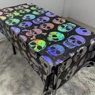 1pc/3pcs Black Skeleton Colorful Tablecloth, 108x54 Inch Disposable Plastic Dark Tablecover Backgrou