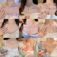 Ifme Simple Butterfly Tulips Pearl Necklace for Women Silver Chain Ckoker Necklaces Accessories Jewe