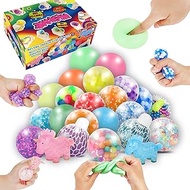 WISYME 24Pack Stress Balls Bulk for Adults and Kid, Gift Box Squishy Squeeze Squishies Ball Fidget Toys, Cute Animals Stress Relief Balls for Autism, Anxiety-Relief, Sensory Toy