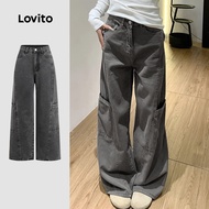 Casual Jeans Pocket Commute Texture All Seasons Grey Jeans for Women L144AD143 Seluar Jeans Kasual P