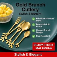 1pc Mini Gold Leaf Leaves Design Dessert Spoon Fork Fruit Cake Coffee Stainless Steel Cutlery Home L