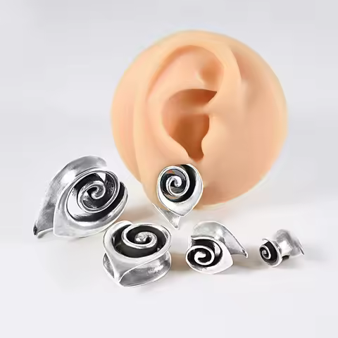 Spiral Ear Hangers 1 Pair Saddle Ear Gauges for Stretched Ears 8-25mm Swirl Plug Drop Earrings Silve