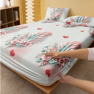 1Pc Blue And Pink Exotic Flower Pattern Fitted Sheet Mattress Protector, Simple Cute Valentine's Day