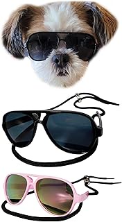 G029 Dog Cat Pet Aviator Pilot Sunglasses Glasses for Small Breeds up to 15lbs (2-pack Black + Pink-