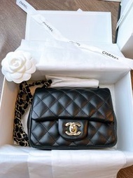 Chanel classic flap mini square 17cm black ghw 黑金淡金扣