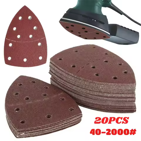 20PCS 11Holes Mouse Sanding Sheets Triangle Sanding Paper Orbital Sander Detail Pads Discs Abrasive 