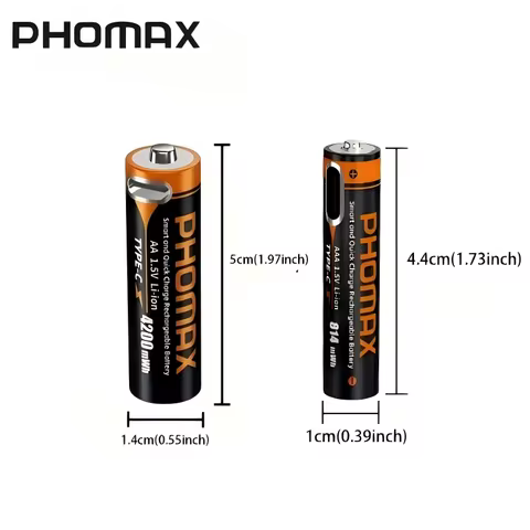 PHOMAX Rechargeable Lithium Battery 1.5V AA&AAA 4200mWh/814mWh High Capacity with LED Indicator And 