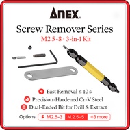 ANEX Dual-Ended Screw Remover & Extractor Bit Set | Cr-V Steel Drill-Out Kit for Damaged / Stripped 