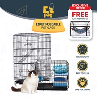 EZPET🐱 Foldable 60cm Pet Cage for Cats and Dogs Bold Metal with Wheels Multiple Platforms Sangkar Ku