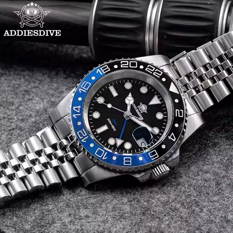 ADDIESDIVE 40mm Men's Watches Luxury Quartz GMT Wristwatch For Men AR Coating 200m Diving 316L Stain