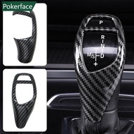 POKERFACE Car Carbon Fiber Texture Gear Shift Panel Frame Gear Knob Cover Head Trim for BMW F30 F10 