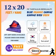 12X20 FT Blue Orange Tarpaulin Waterproof Canvas Canopy, Kanvas Khemah, Kolam, Tutup Kereta Lori Atap, Camping, Flysheet