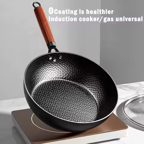 Non-stick 28cm Frying Wok Pan Iron Pan Uncoated Steak Cooking Pot Pancake Pan Handmade Cast Gas Stov