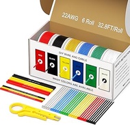 22 AWG Wire Stranded Solid Core Hook-Up Flexible Wires, 6 Colors Each Roll 32.8ft/10M Soft Silicone 