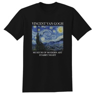 QI เสื้อยืดพิมพ์ลายแฟชั่นเสื้อยืด คอกลม พิมพ์ลาย Vincent Van Gogh The Starry Night 100% cotton short