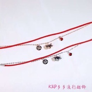 K&P多多 香港正生銀飾 S925純銀 東大門 銀色款 福氣小豬 幸運繩紅繩紅線雙層 純銀手環 現貨+預購
