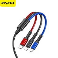 Awei CL-971 Nylon braid 3 In 1 Quick Fast Charging cable QC 3.0A with Multicolor Lighting Type-C Mic